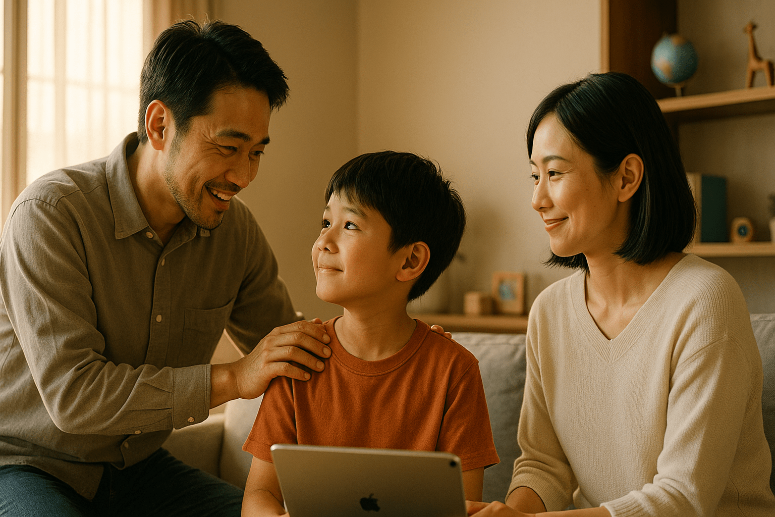 スタサクを使い親子で笑顔で話している様子